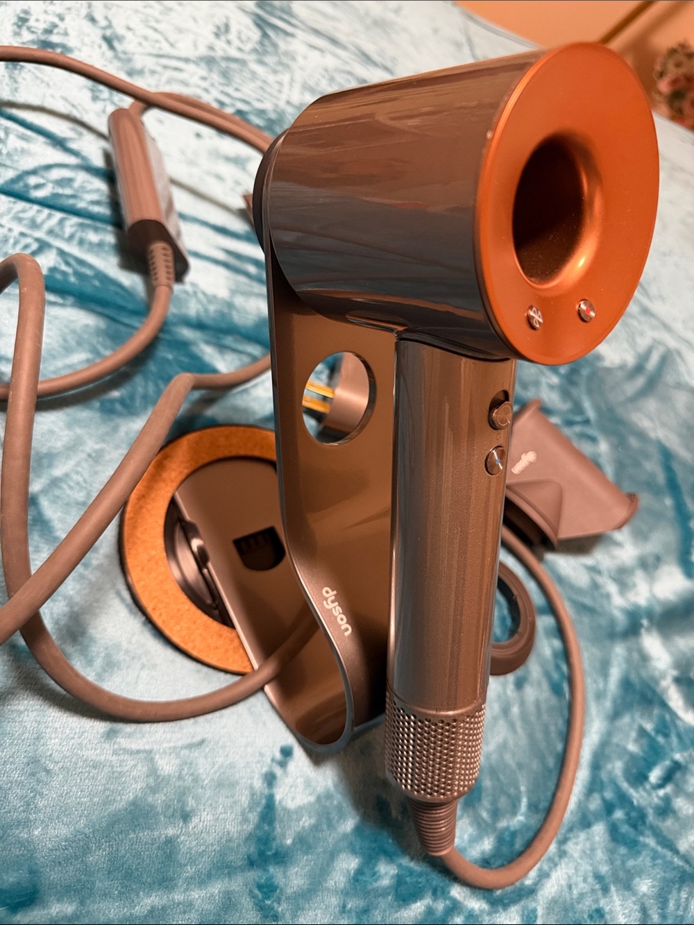 Dyson Hair Dryer with Orange Accent and Gray Attachments No Box - Picture 2 of 10